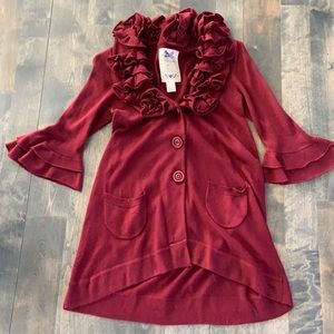 Anthropologie ruffle neck cardigan size small